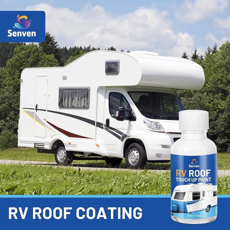 SENVEN RV Roof Touch Up Paint White RV Roof Coating Repair White 30ML Waterproof Solar Reflective & Leak Repair for Trailers Campers Motorhomes, Acrylic - Image 2